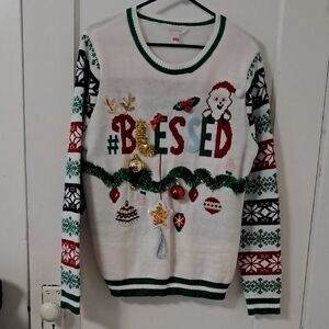 White Festive Sweater with Holiday Accents